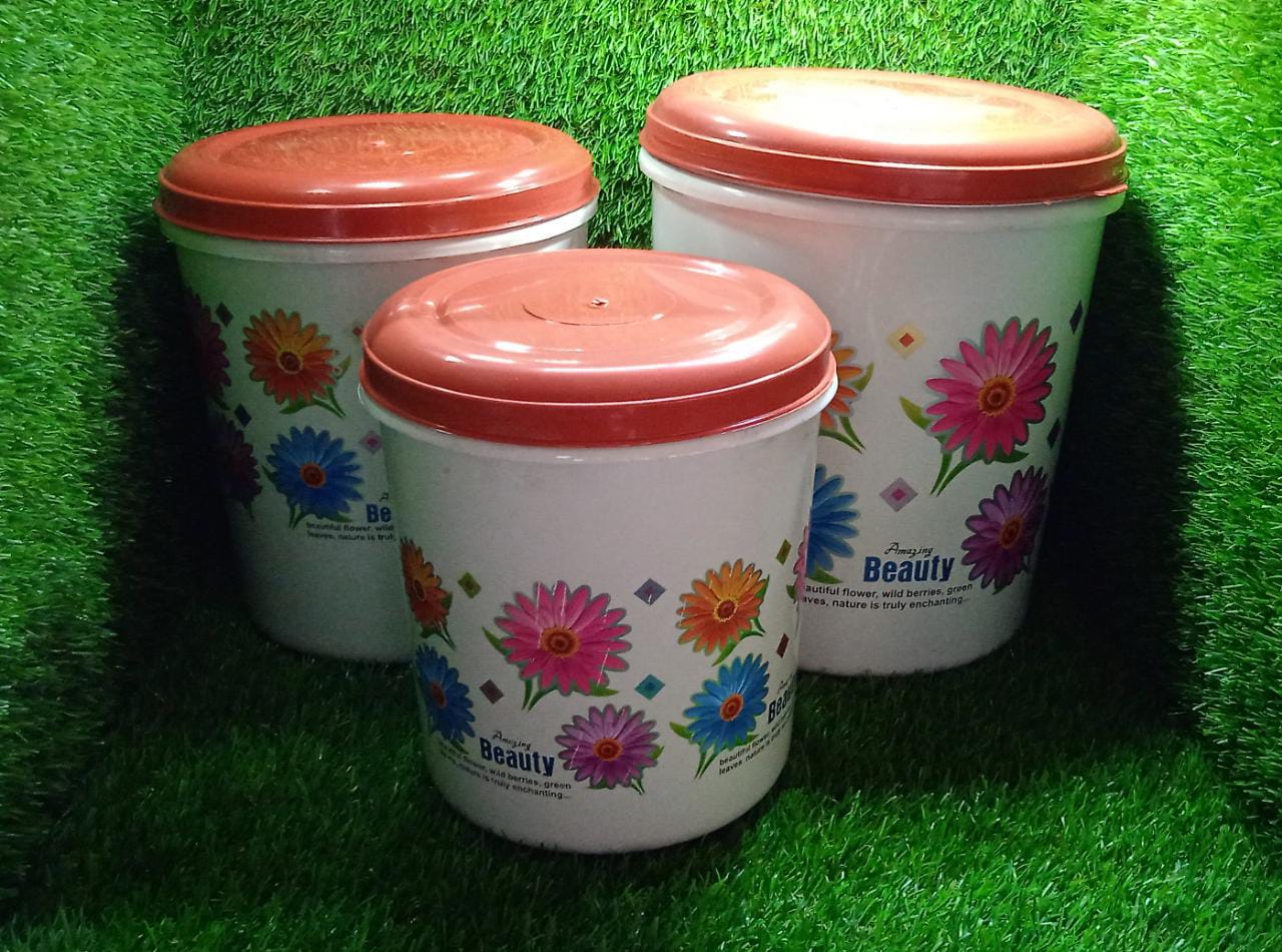2062 Kitchen Airtight & Food Grade Plastic Floral Design Grocery Storage Container/Jar. Set of 3pcs - 5000ML, 7000ML, 10000ML DeoDap 2062 Kitchen Airtight & Food Grade Plastic Floral Design Grocery Storage Container/Jar. Set of 3pcs - 5000ML, 7000ML, 10000ML DeoDap